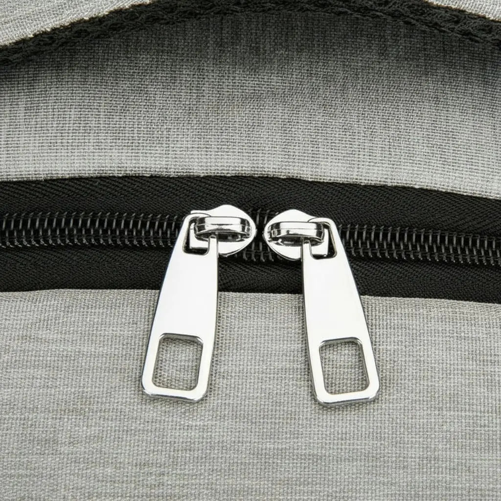 Détail des fermetures éclair du grand sac à dos isotherme Gris clair