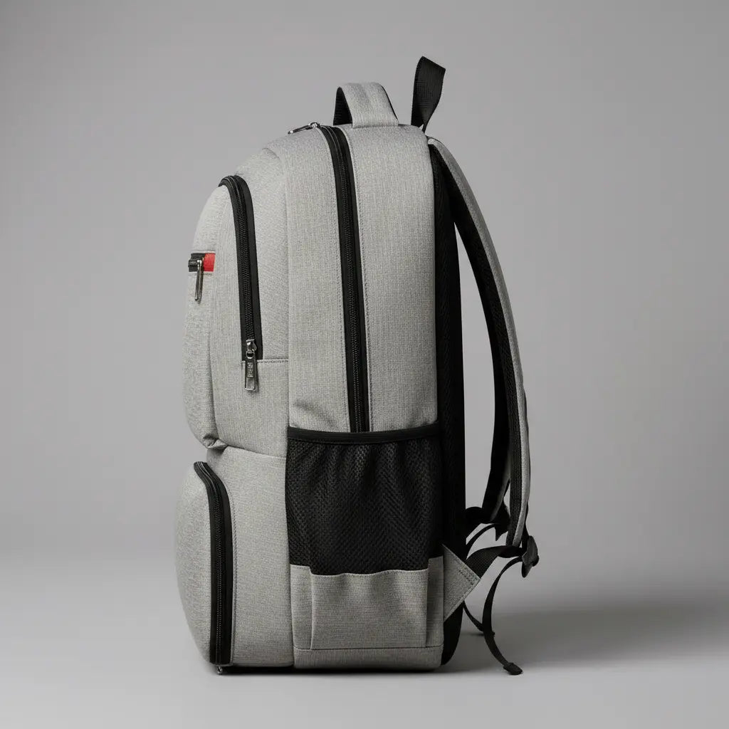 Grand sac à dos isotherme Gris clair, vue de profil