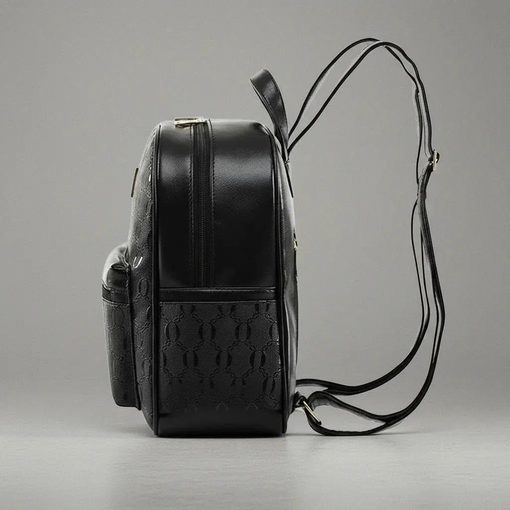 Petit sac à dos cuir élégant Noir, vue de côté sur fond neutre