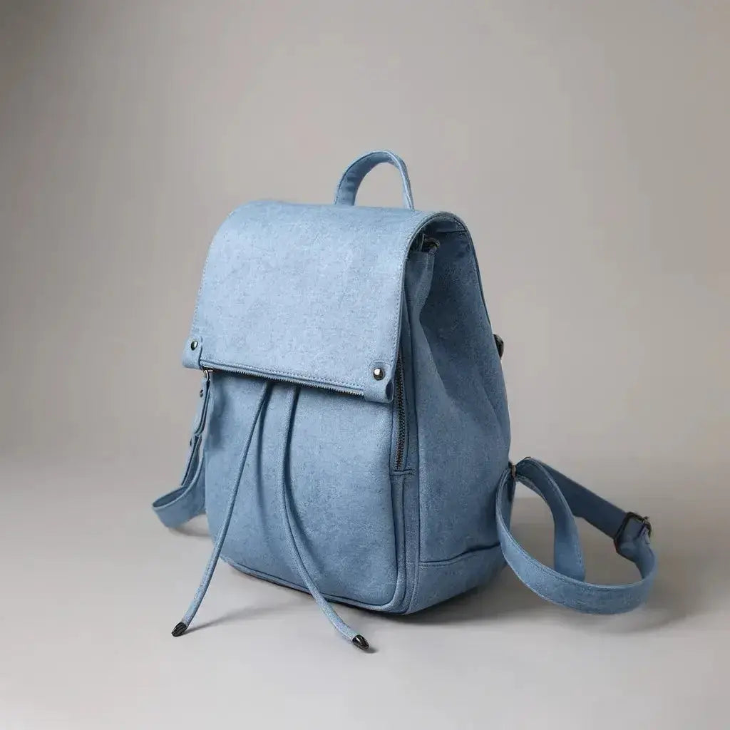 Petit Sac à Dos en Jean Femme Bleu, vue de profil
