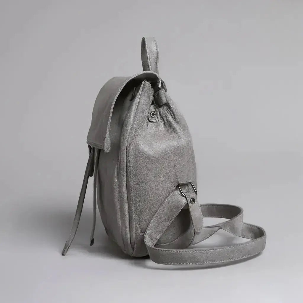 Petit Sac à Dos en Jean Femme Gris, vue de côté