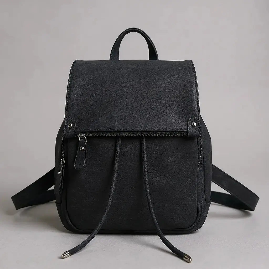 Petit Sac à Dos En Jean Femme Noir, vu de face