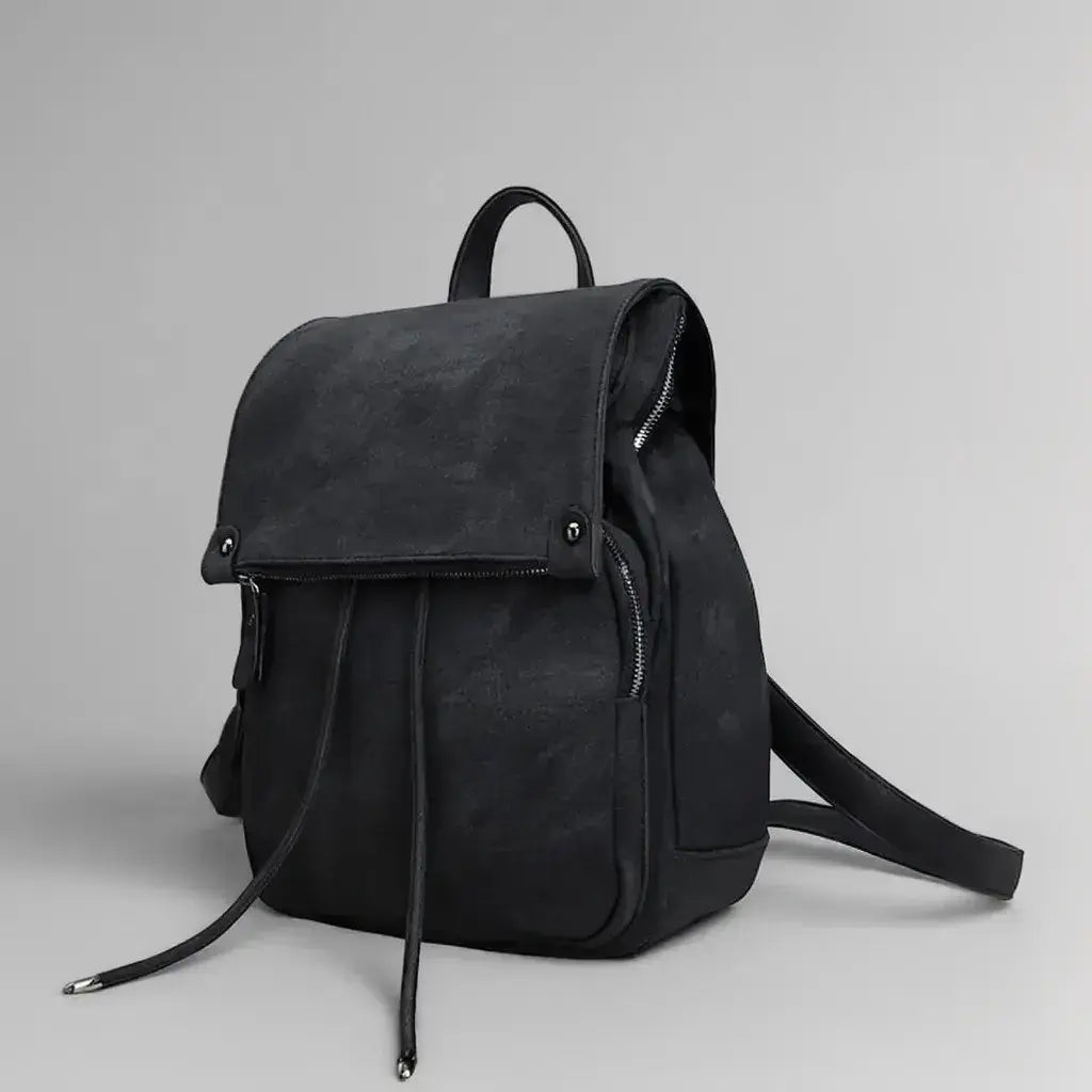 Petit Sac à Dos en Jean Femme Noir, vue de profil