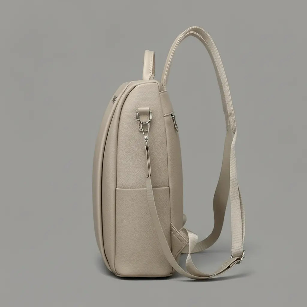 Sac à dos antivol femme nylon Khaki, vue de côté