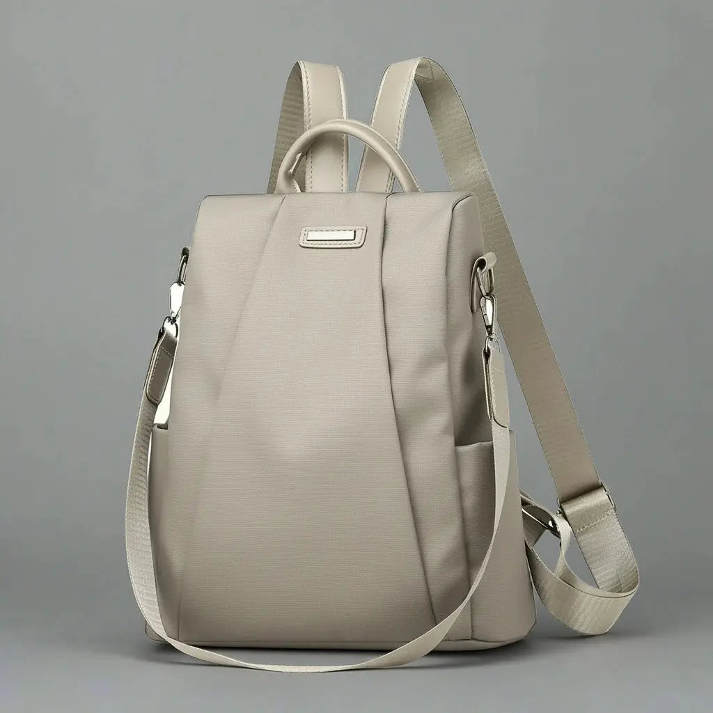 Sac à dos antivol femme nylon Khaki, vue de profil