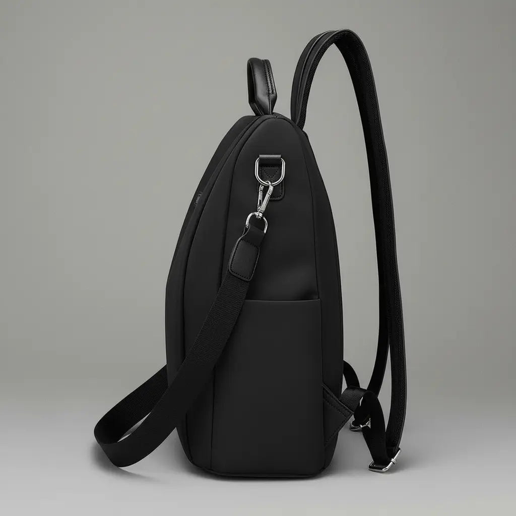 Sac à dos antivol femme nylon Noir, vue de côté