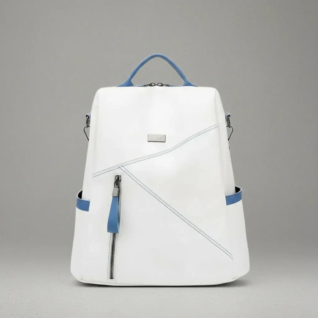 Sac à dos antivol mode femme Blanc Bleu, vue de face