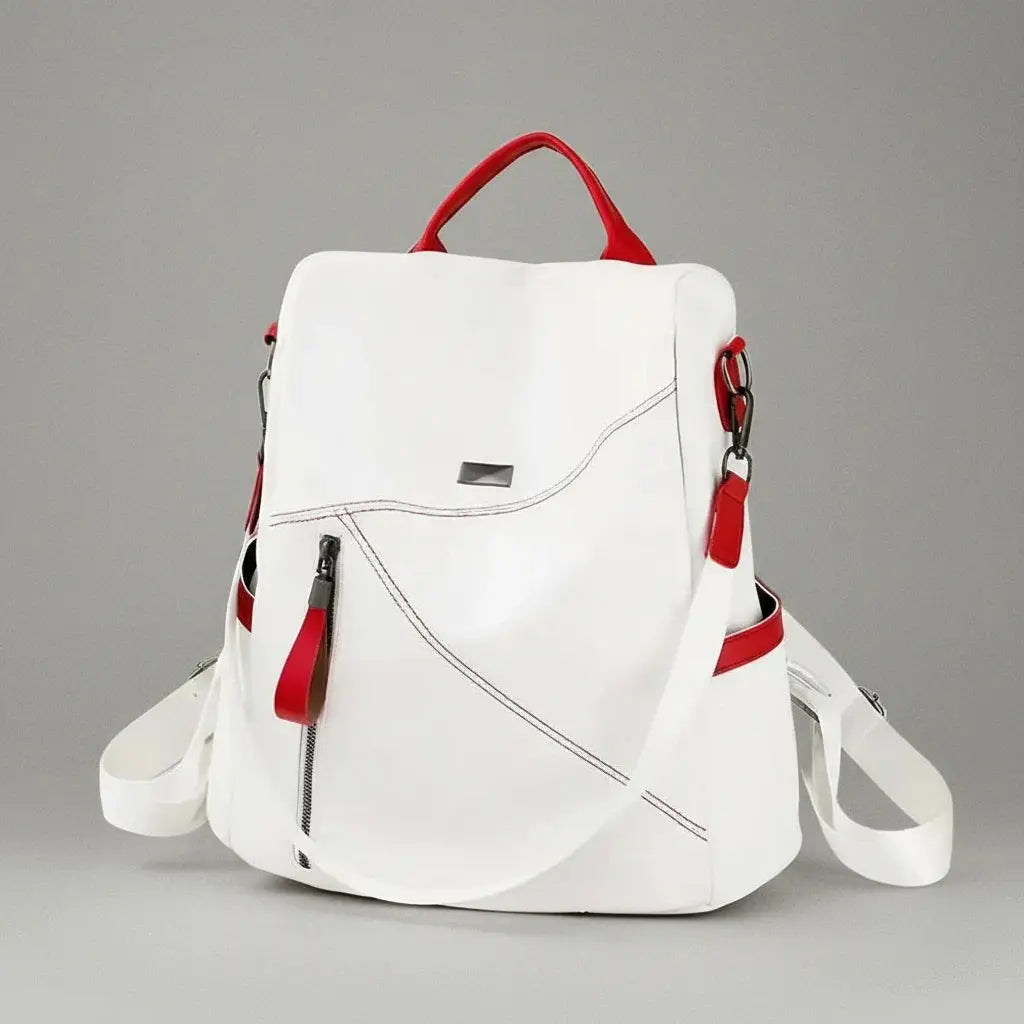 Sac à dos antivol mode femme Blanc Rouge, vue de profil