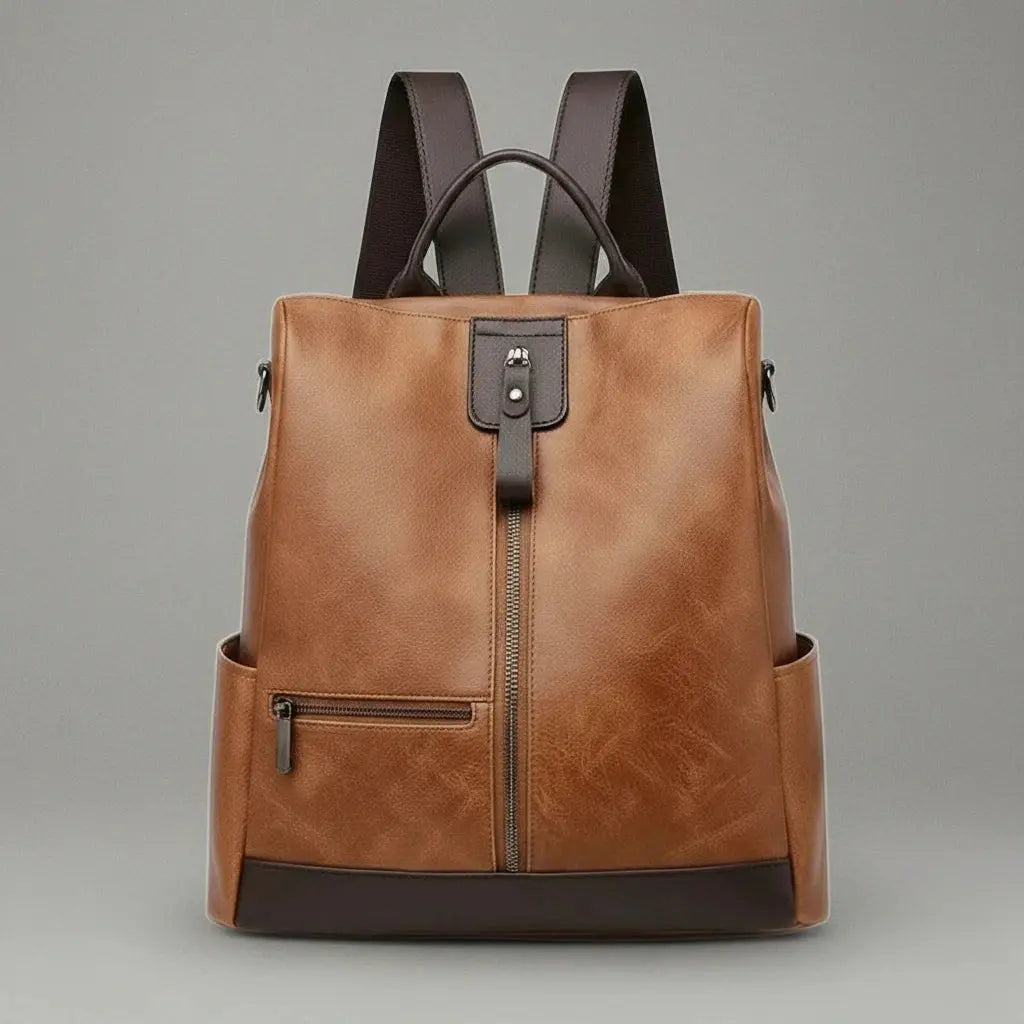 Sac a dos antivol vintage Caramel, vue de face