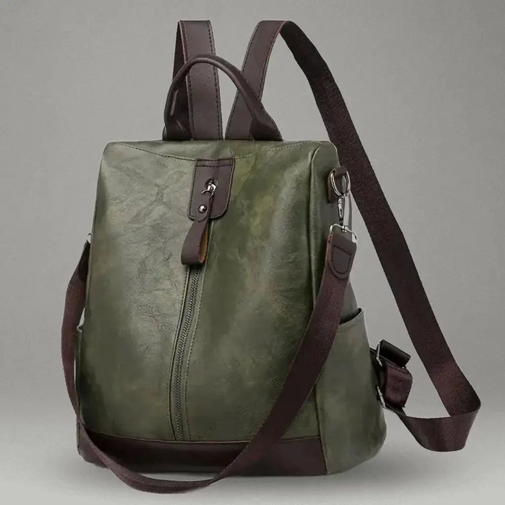 Sac a dos antivol vintage Vert, vue de profil