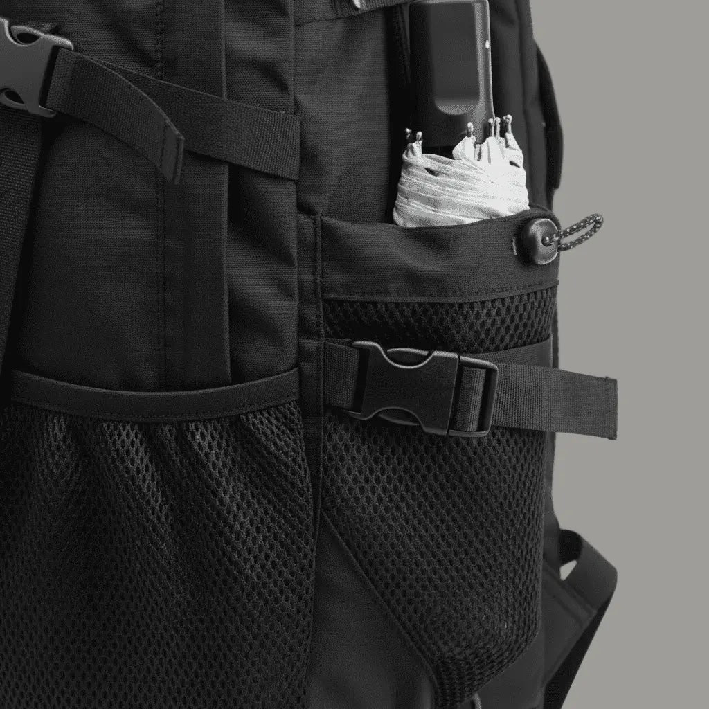 Sac à dos antivol voyage homme, détail de la poche arrière zippée sécurisée