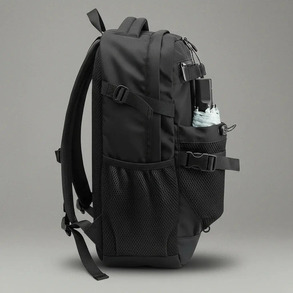 Sac à dos antivol voyage homme Noir, vue de côté