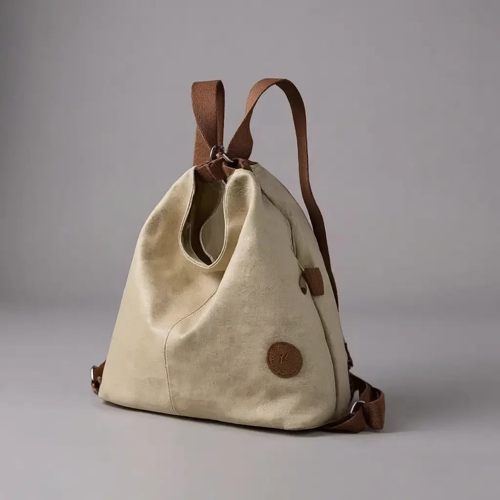 Sac à dos bandoulière femme voyage Beige vue diagonale