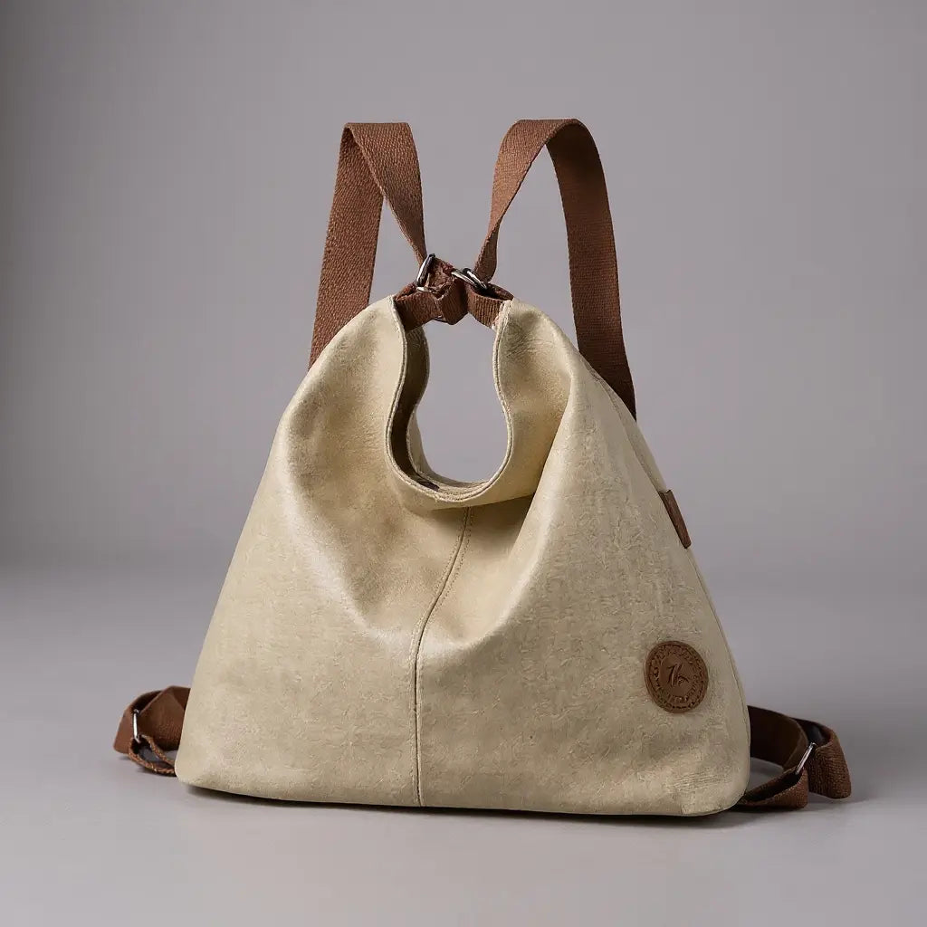 Sac à dos bandoulière femme voyage Beige vue de face