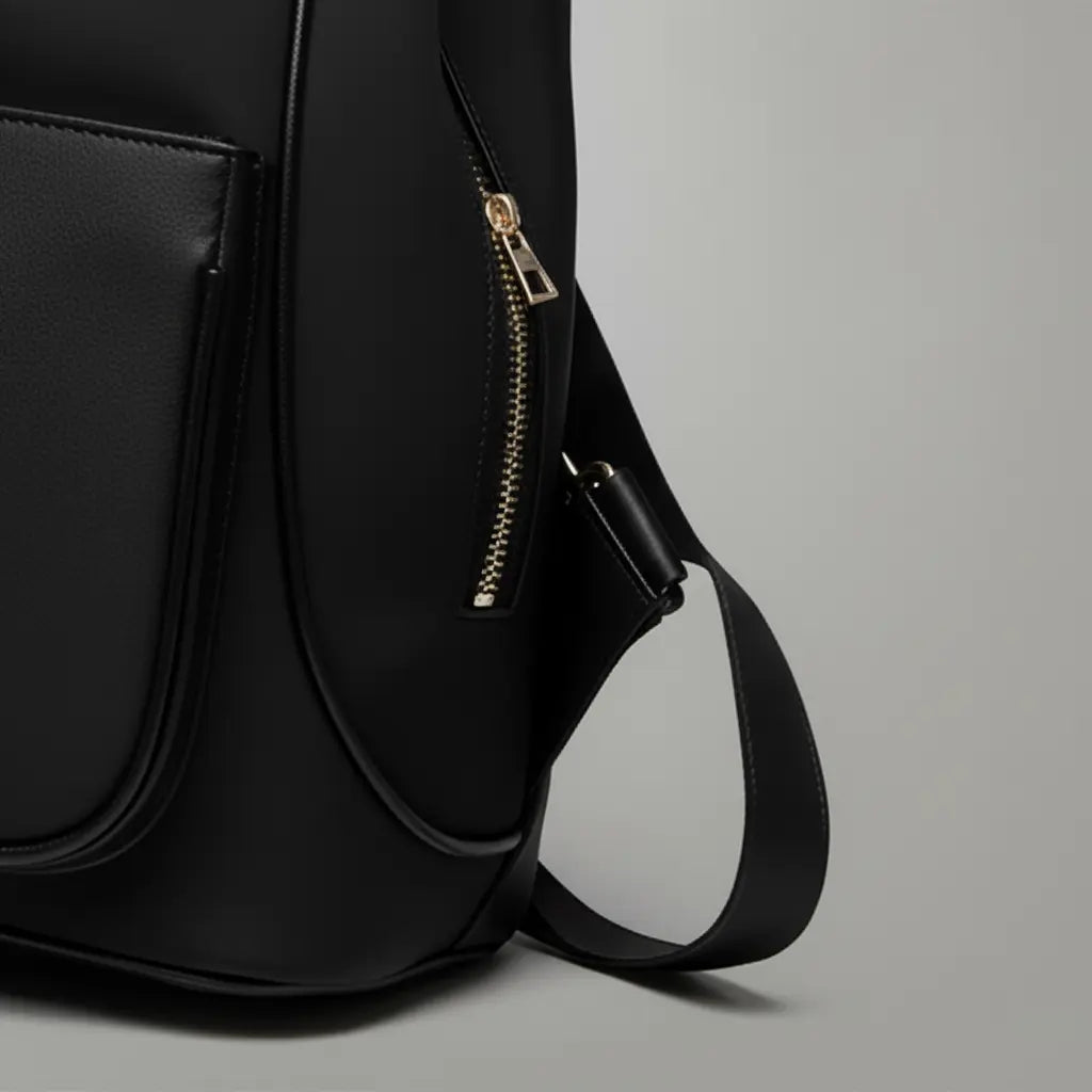 Sac à dos business femme Noir, détail de la poche latérale zippée