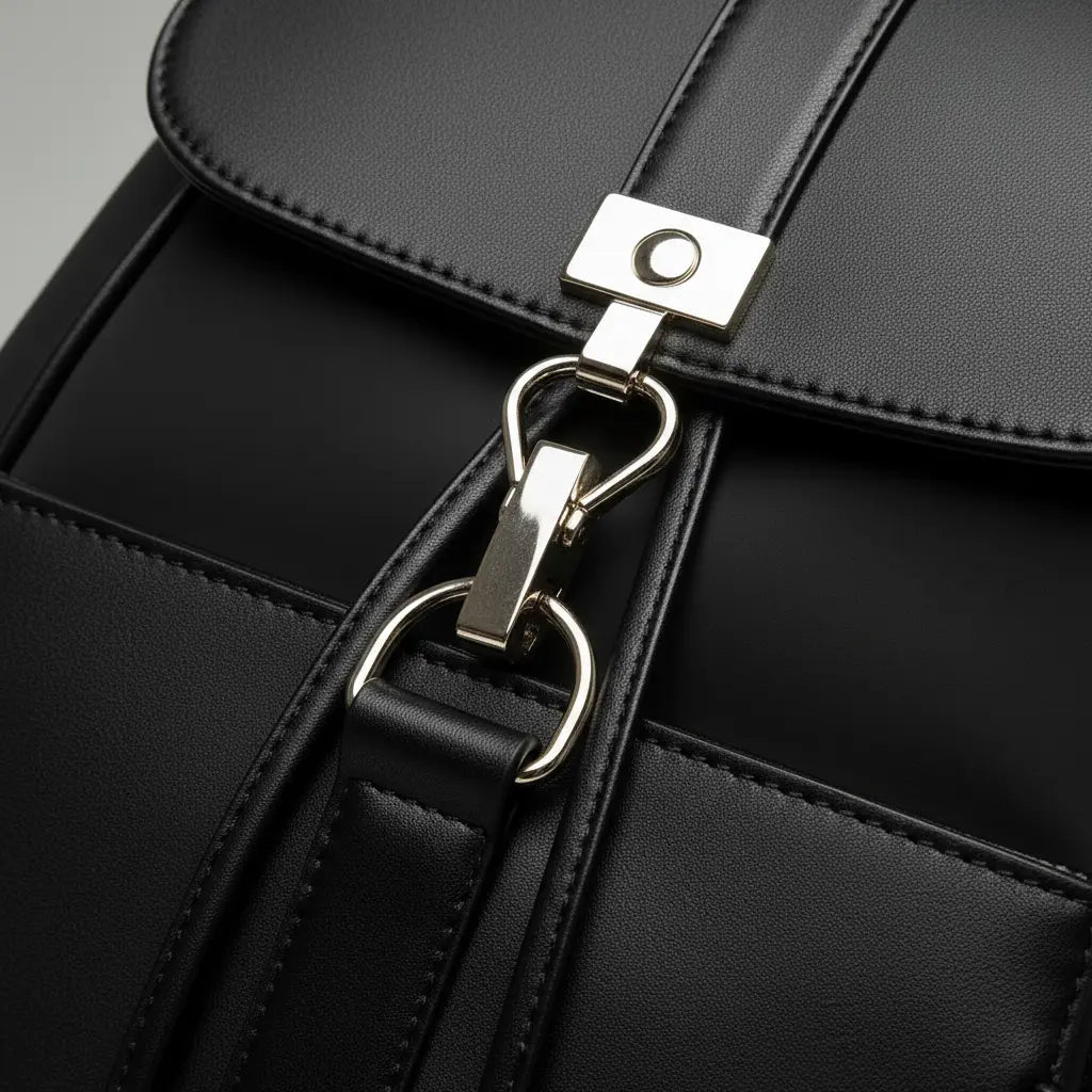 Sac à dos business femme Noir, gros plan sur la fermeture dorée
