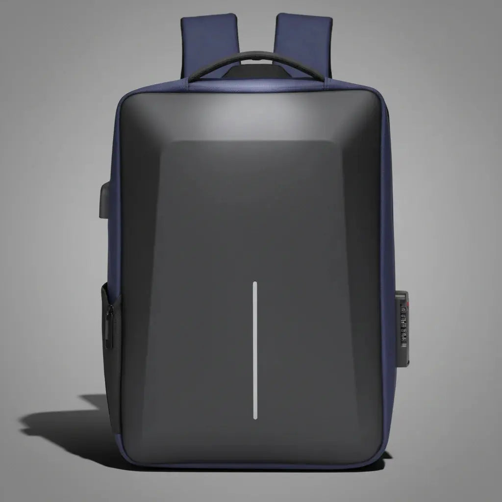 Sac à dos business homme Bleu, vue de face mettant en valeur la coque