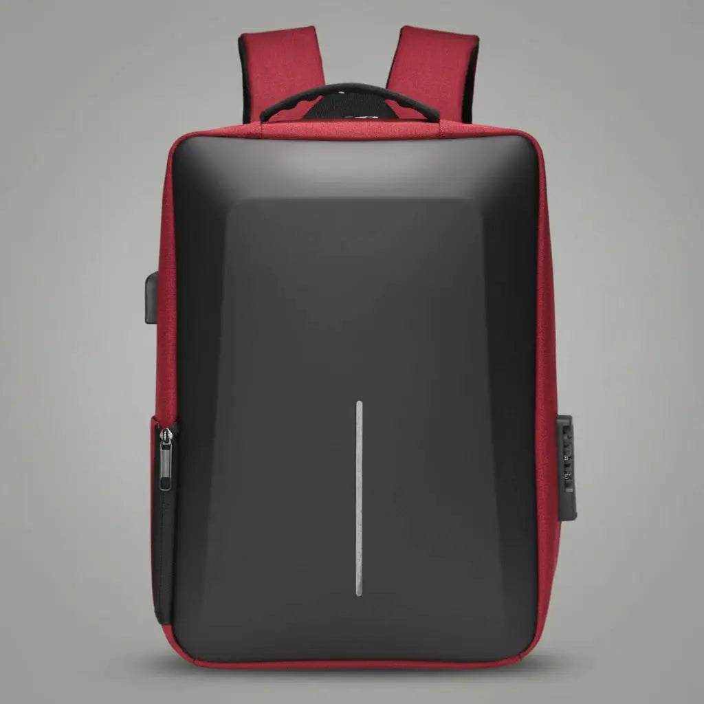 Sac à dos business homme Rouge, vue de face avec coque de protection rigide