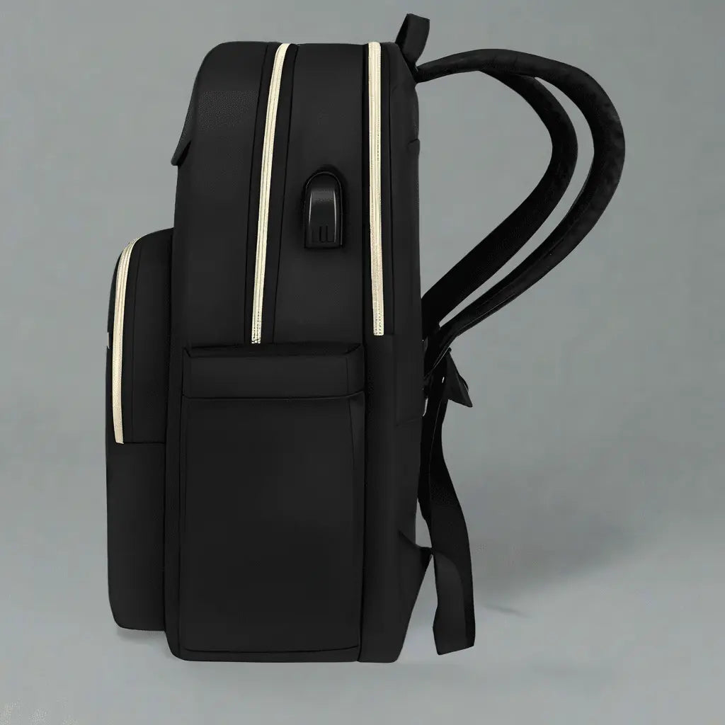 Sac à dos cabine léger Noir, vue de côté en studio