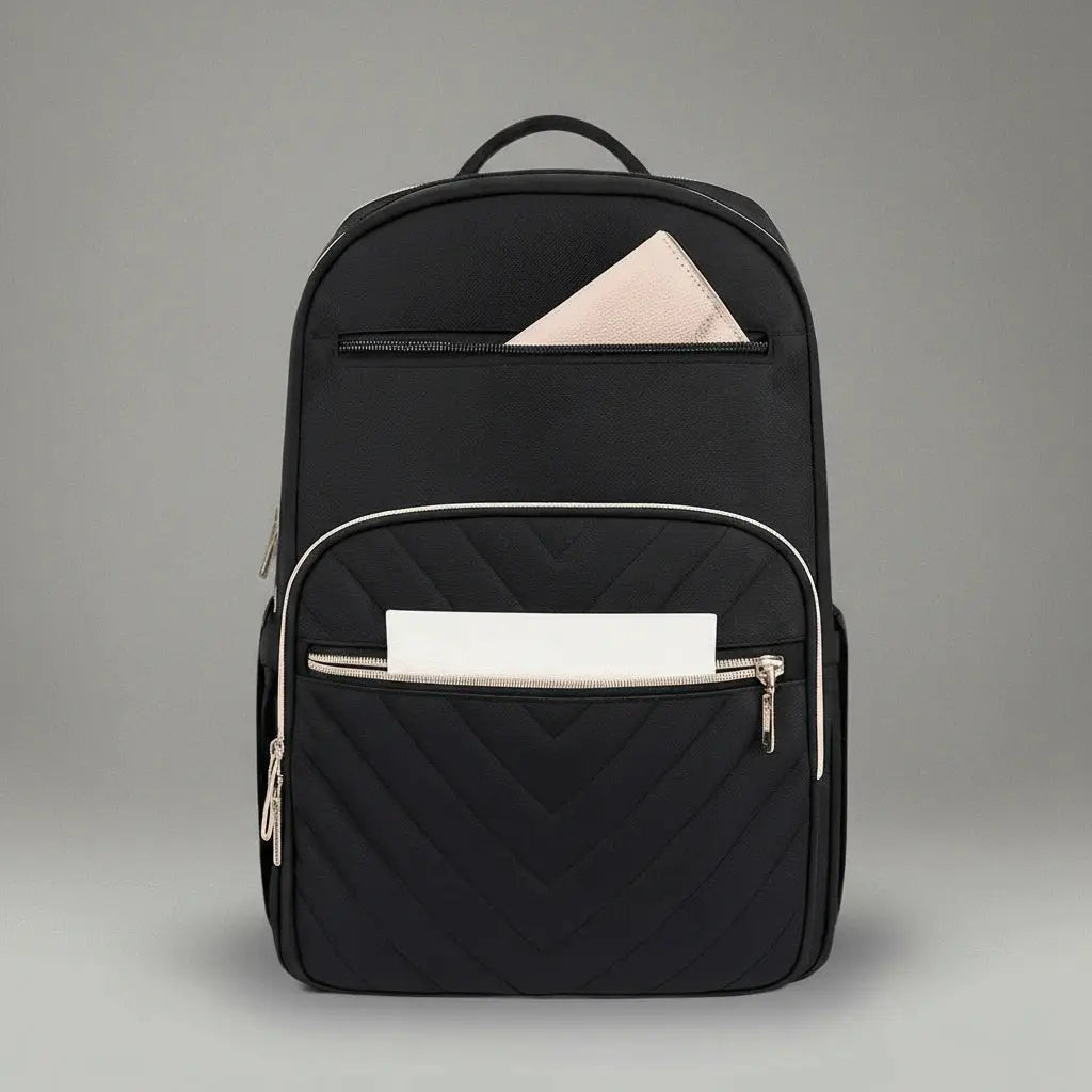 Sac à dos cabine léger Noir, détail des compartiments extérieurs ouverts