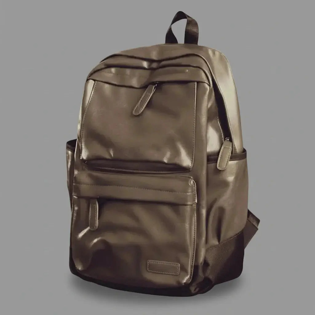 Sac à dos cuir étudiant Gris, vue de profil