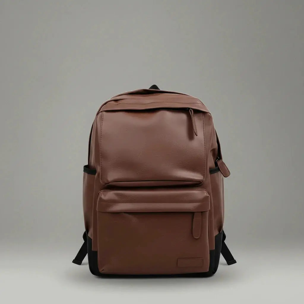 Sac à dos cuir étudiant Marron, vue de face