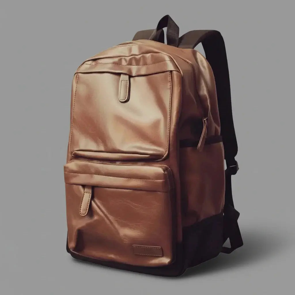Sac à dos cuir étudiant Marron, vue de profil