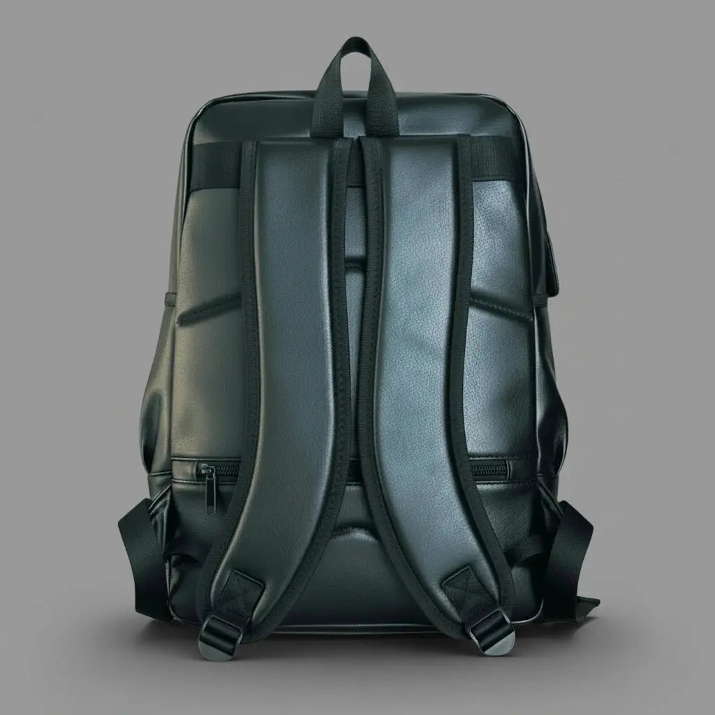 Sac à dos cuir étudiant Noir, vue de dos