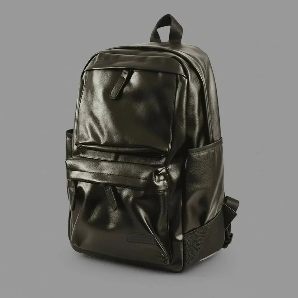 Sac à dos cuir étudiant Noir, vue de profil