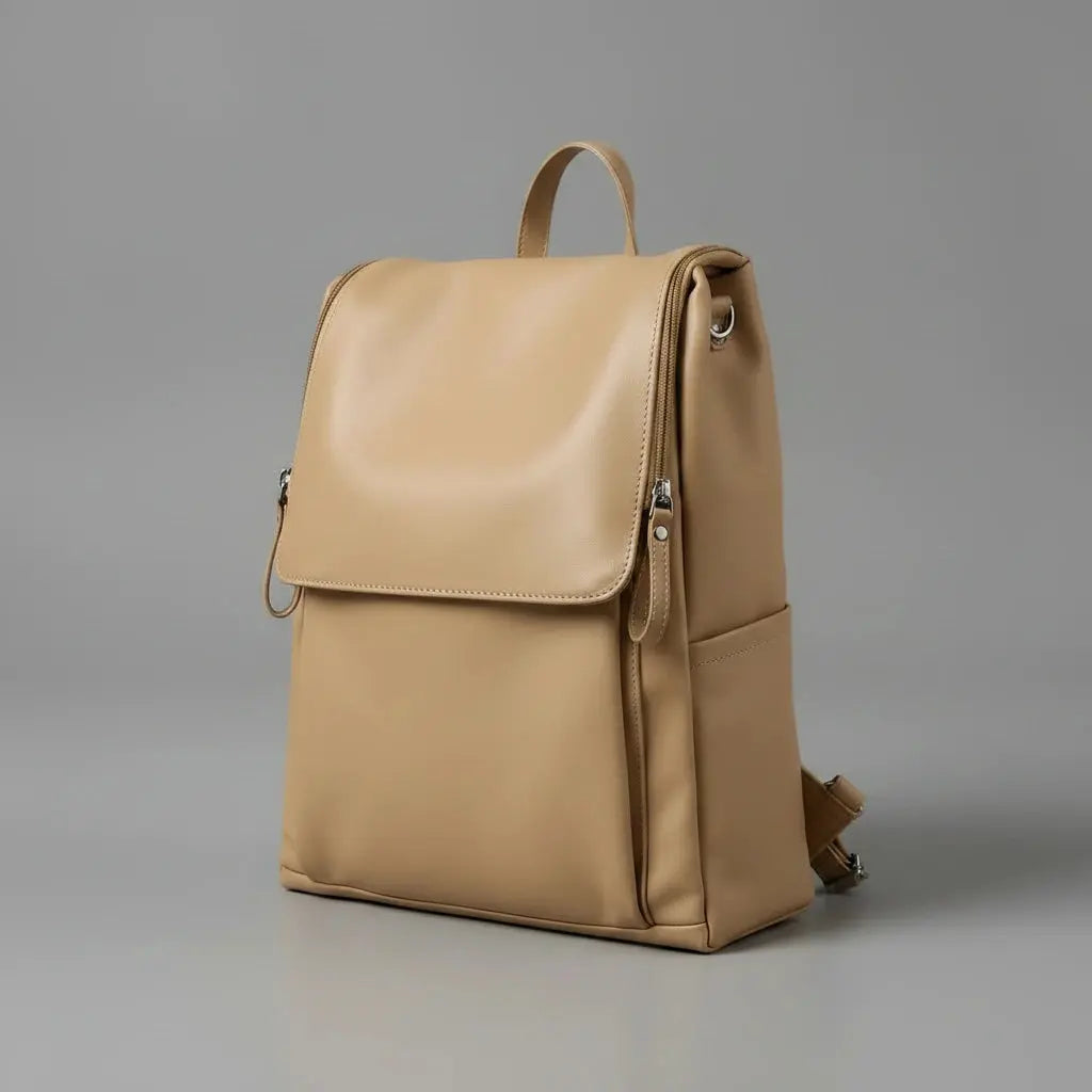 Sac à dos cuir homme moderne Khaki, vue de profil