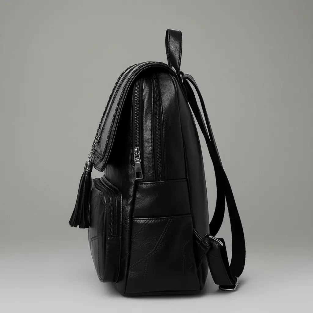 Sac à dos en cuir de haute qualité Noir, vue de côté