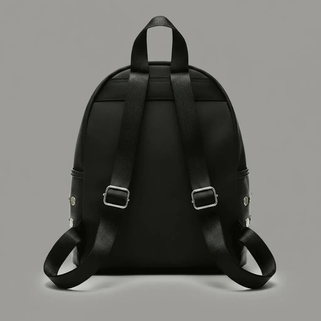 Sac à dos en cuir rétro Noir, vue de dos avec les bretelles