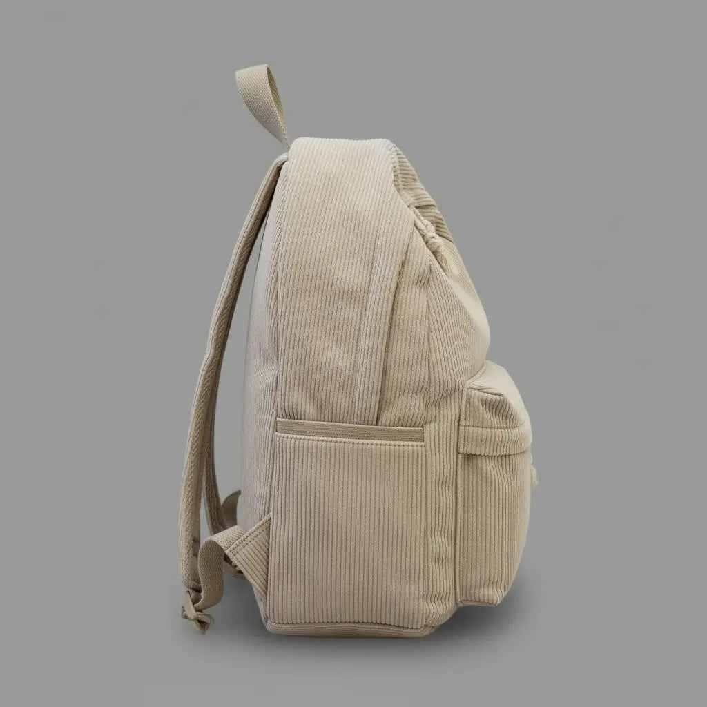 Sac à dos en velours Beige, vue de côté