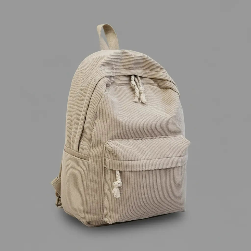 Sac à dos en velours Beige, vue de profil