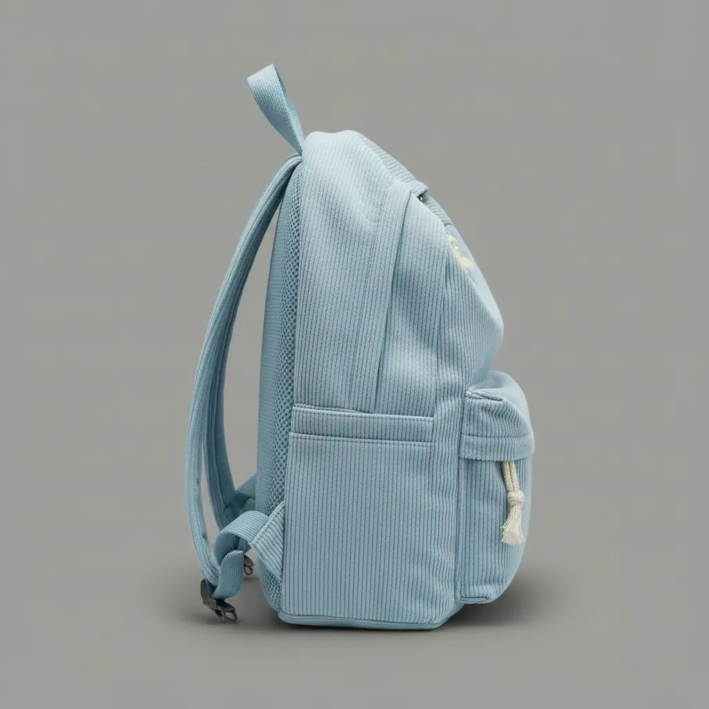 Sac à dos en velours Bleu, vue de côté