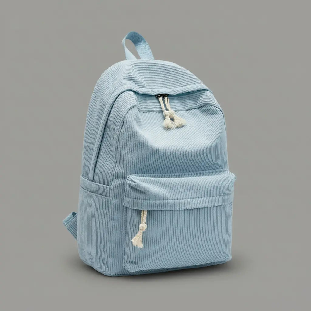 Sac à dos en velours Bleu, vue de profil