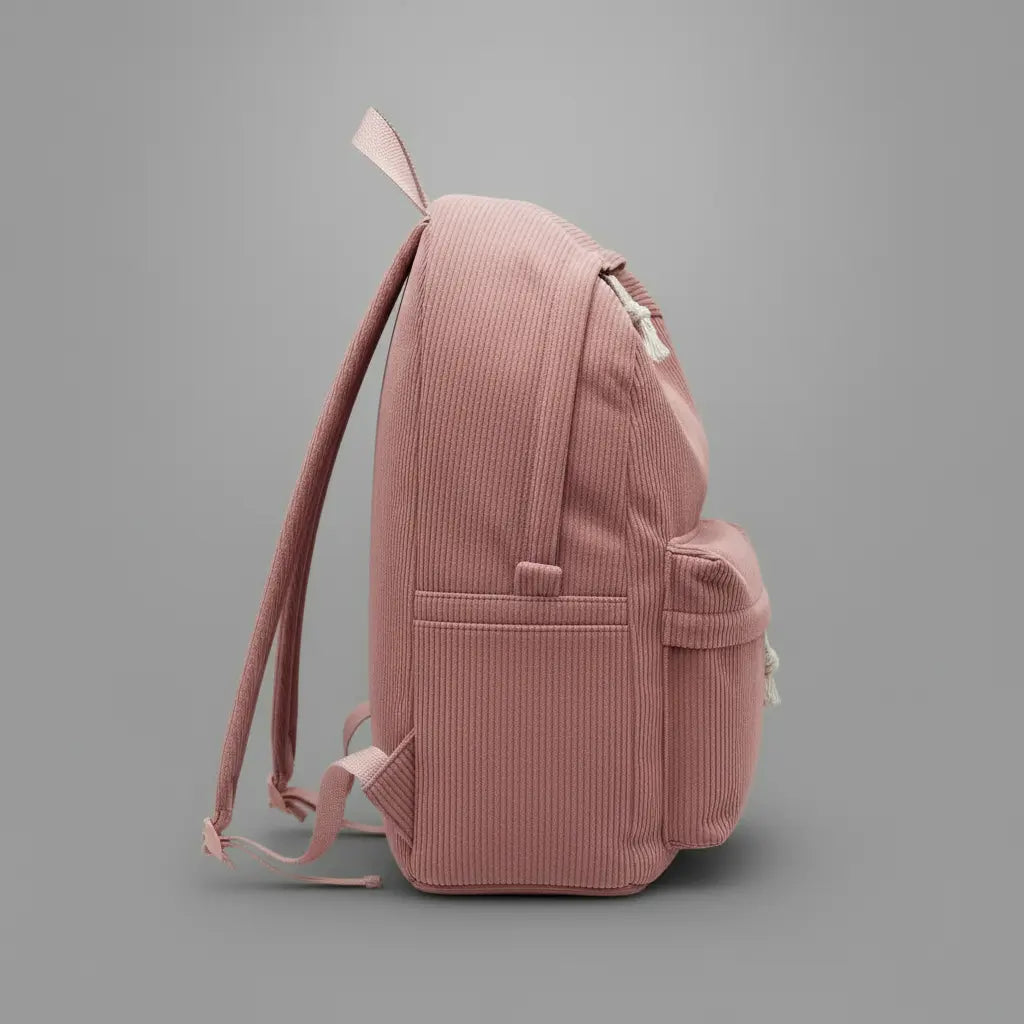 Sac à dos en velours Rose, vue de côté