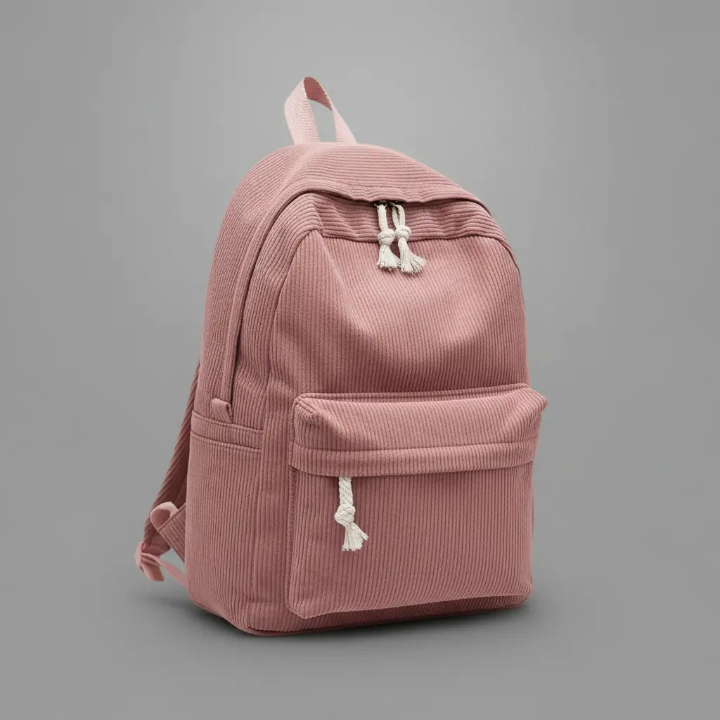 Sac à dos en velours Rose, vue de profil