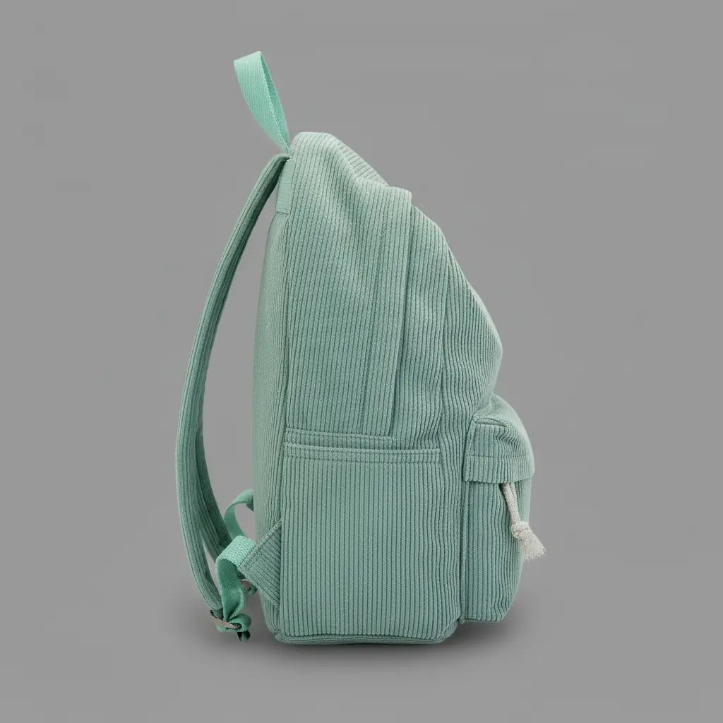 Sac à dos en velours Vert, vue de côté