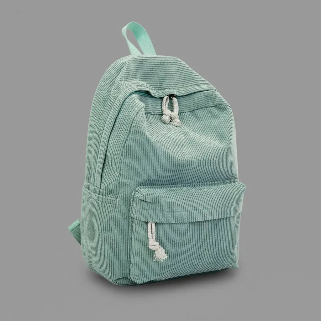 Sac à dos en velours Vert, vue de profil