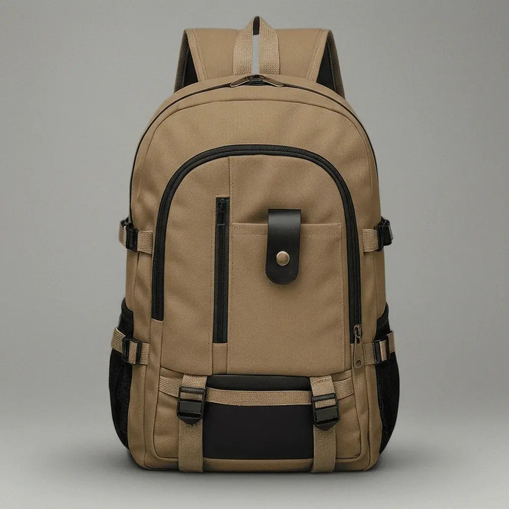 Sac à dos étudiant homme Khaki, vue de face