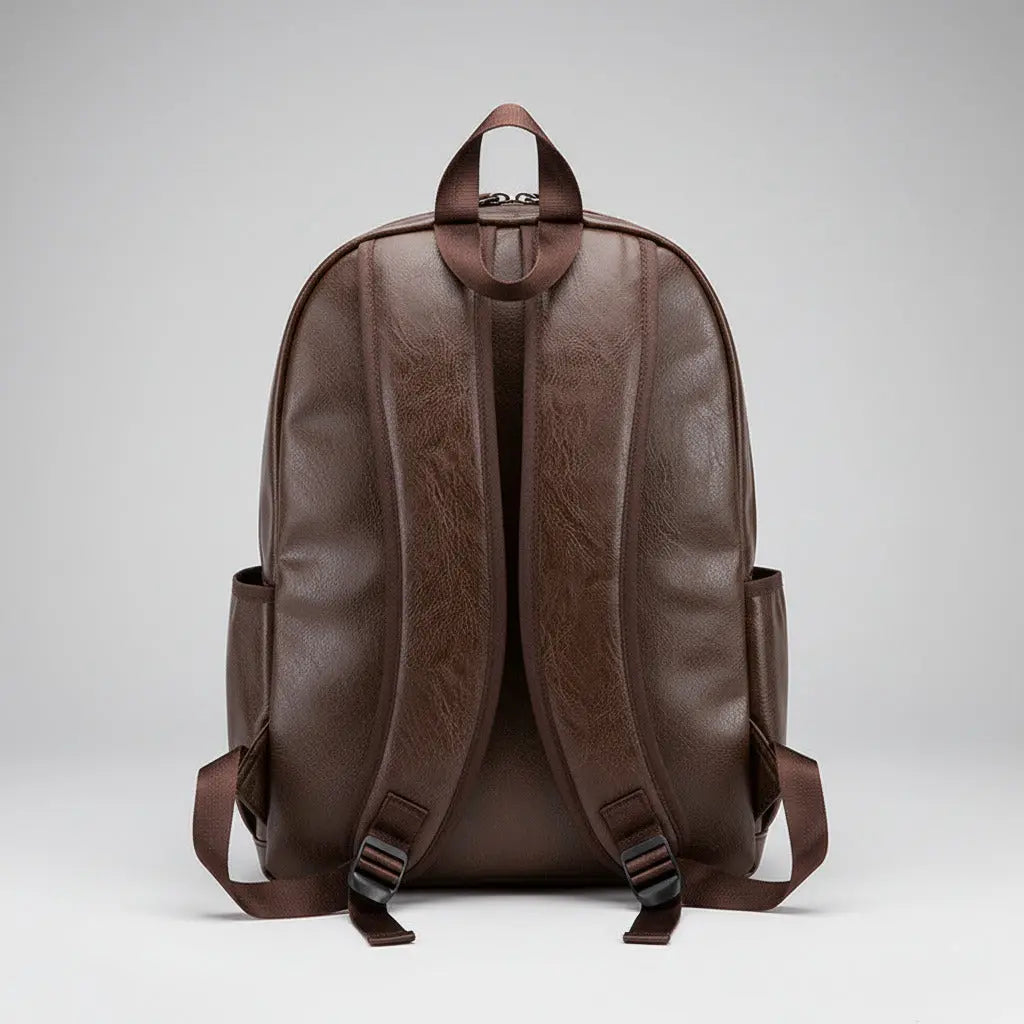 Sac à dos femme élégant cuir café, vue de dos