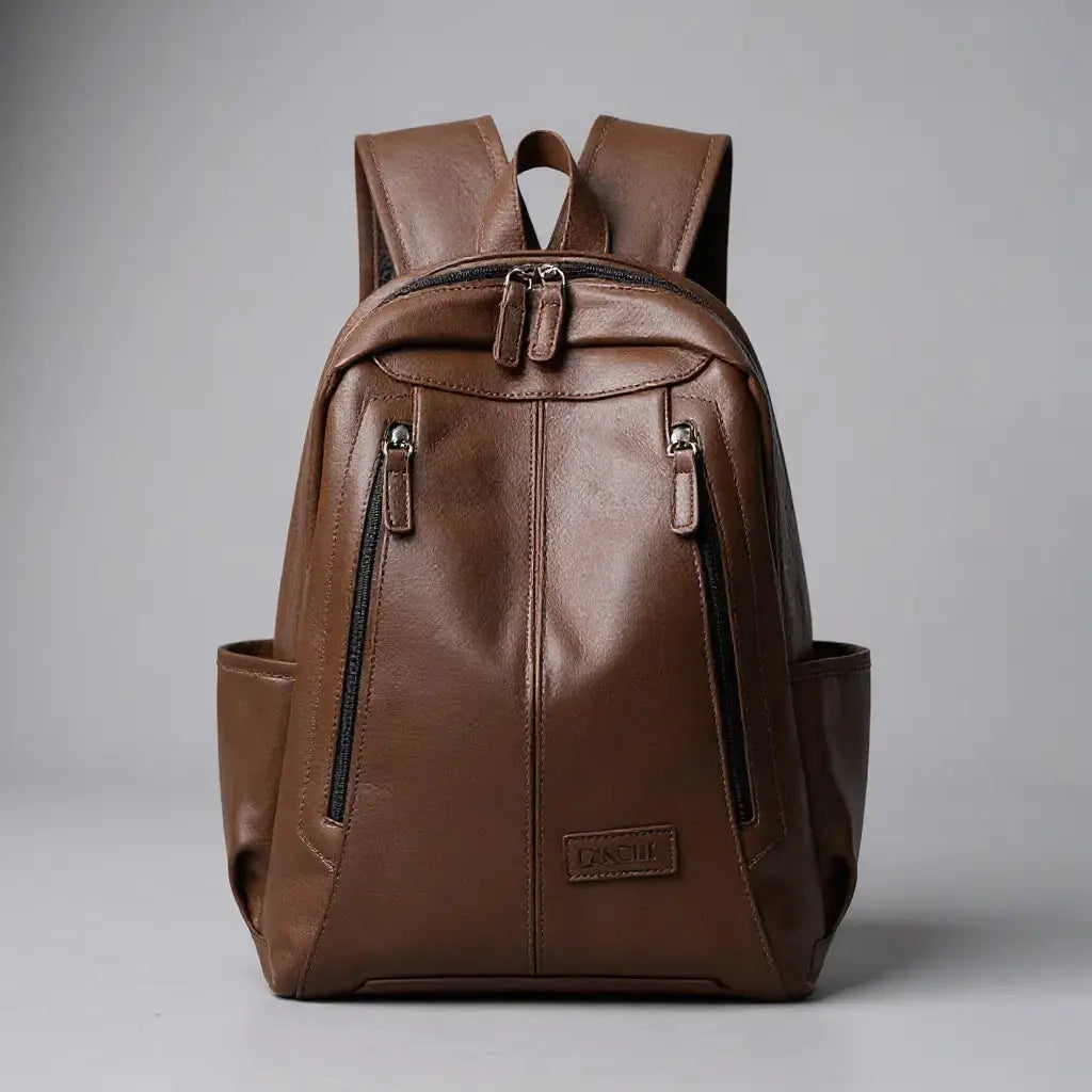 Sac à dos femme élégant cuir café, vue de face