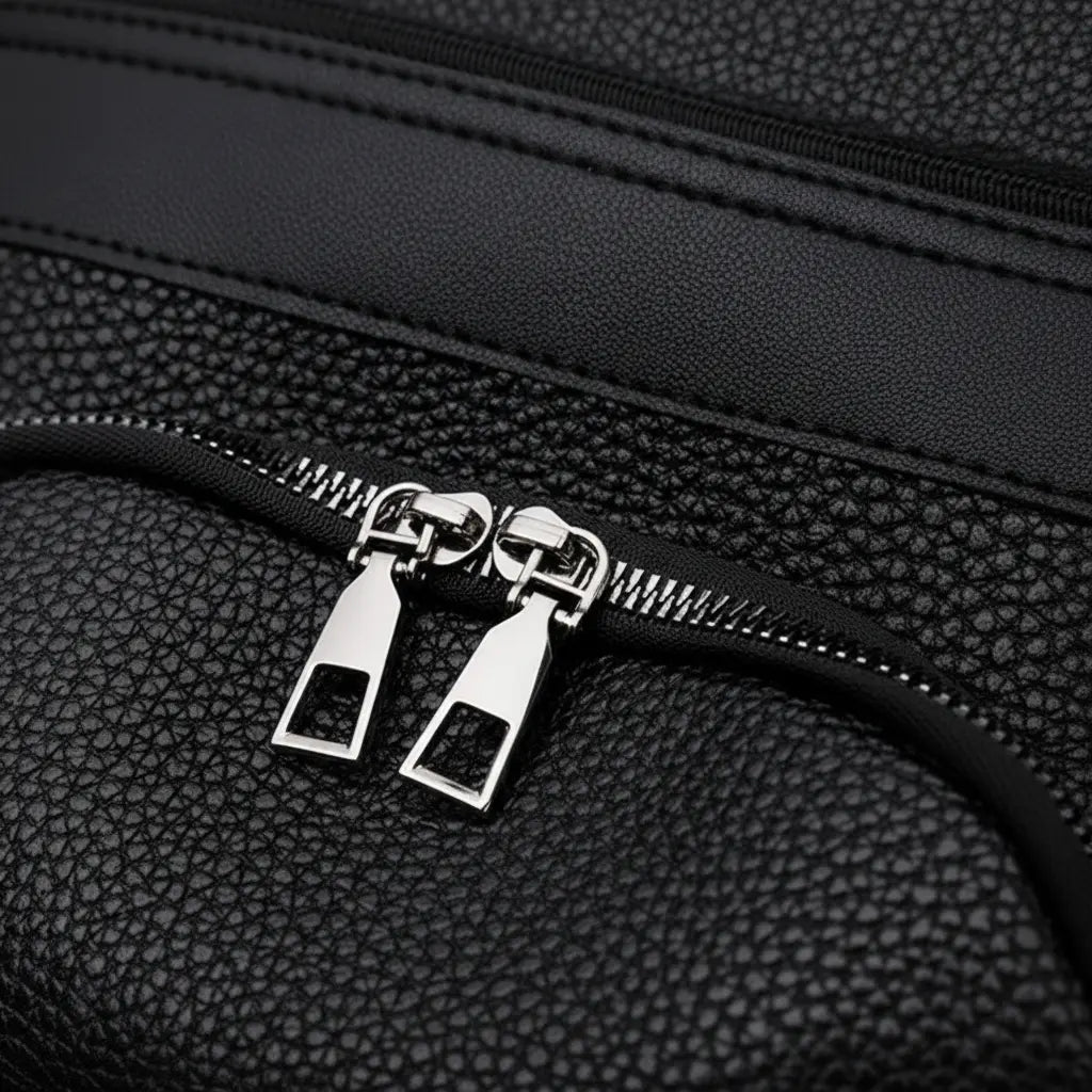 Sac à dos femme pratique Noir, détail des curseurs de fermeture éclair