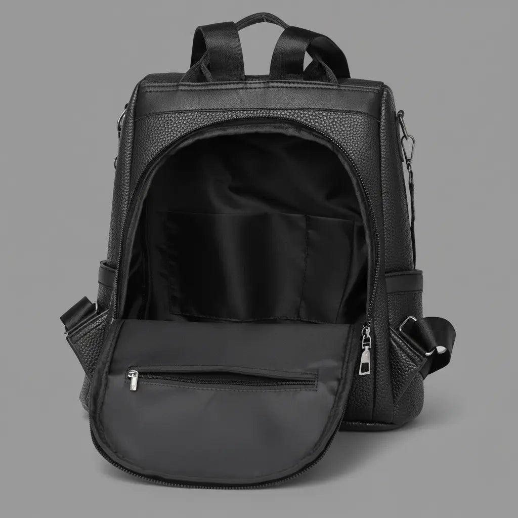 Intérieur du sac à dos femme pratique Noir avec compartiments