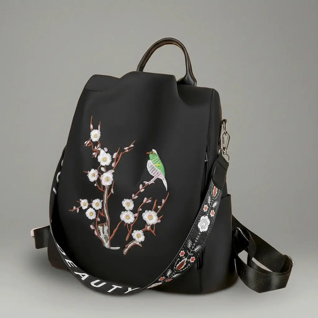 Sac à dos femme sakura Noir, vue de profil