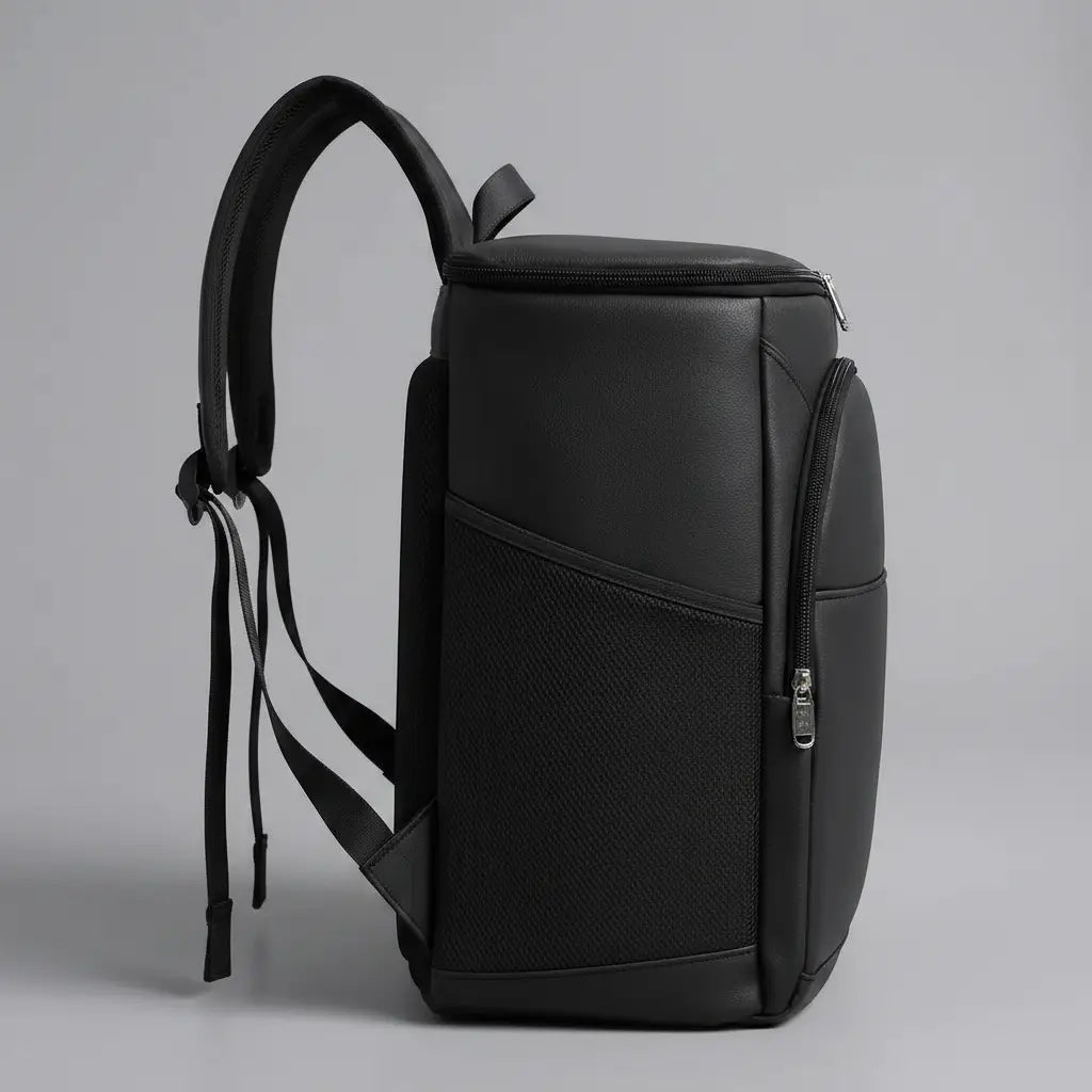 Sac à dos glacière randonnée Noir, détails de la sangle et du profil
