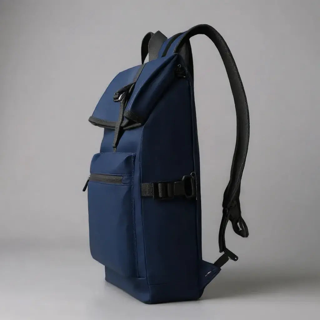 Sac à dos homme rolltop Bleu, vue de côté