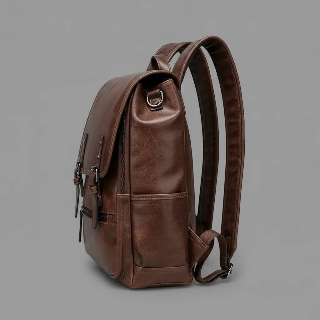 Sac à dos homme ville chic Marron, vue de côté
