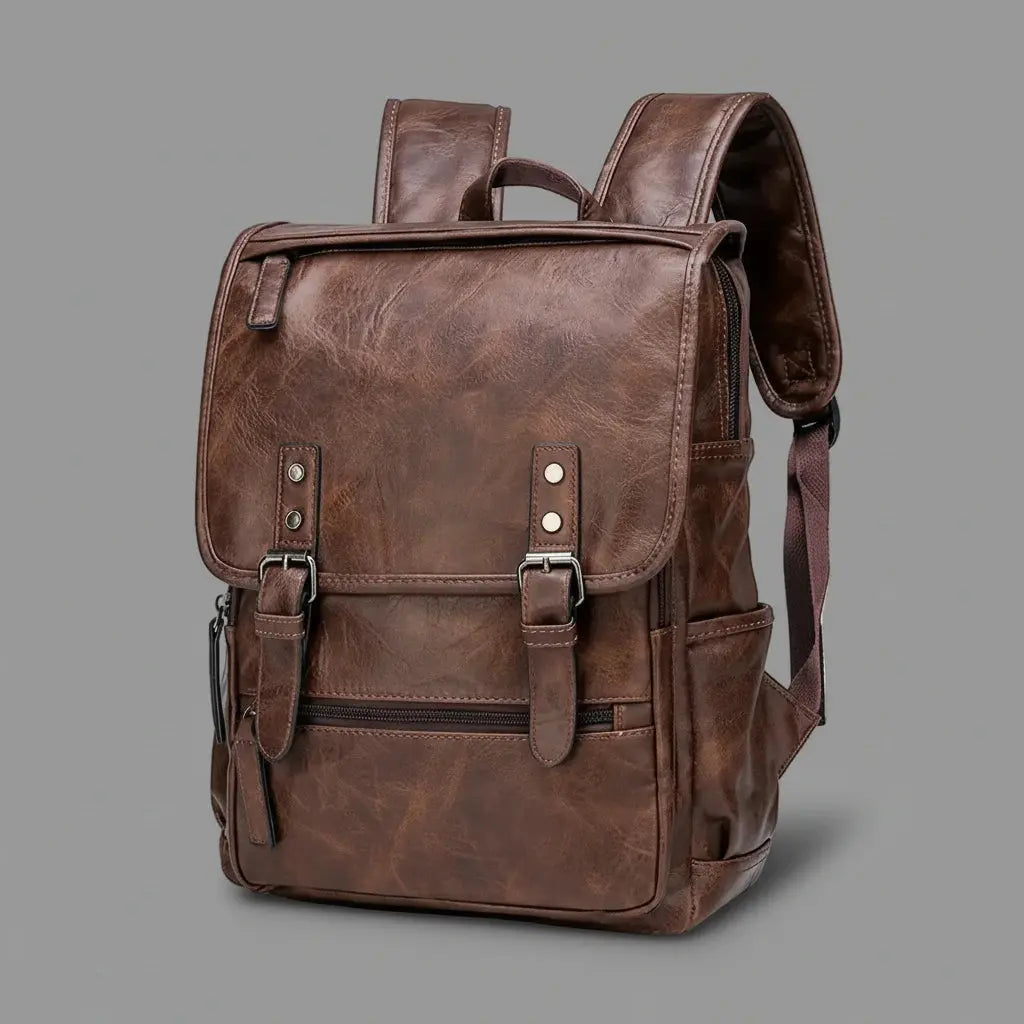 Sac à dos homme ville chic Marron, vue de profil